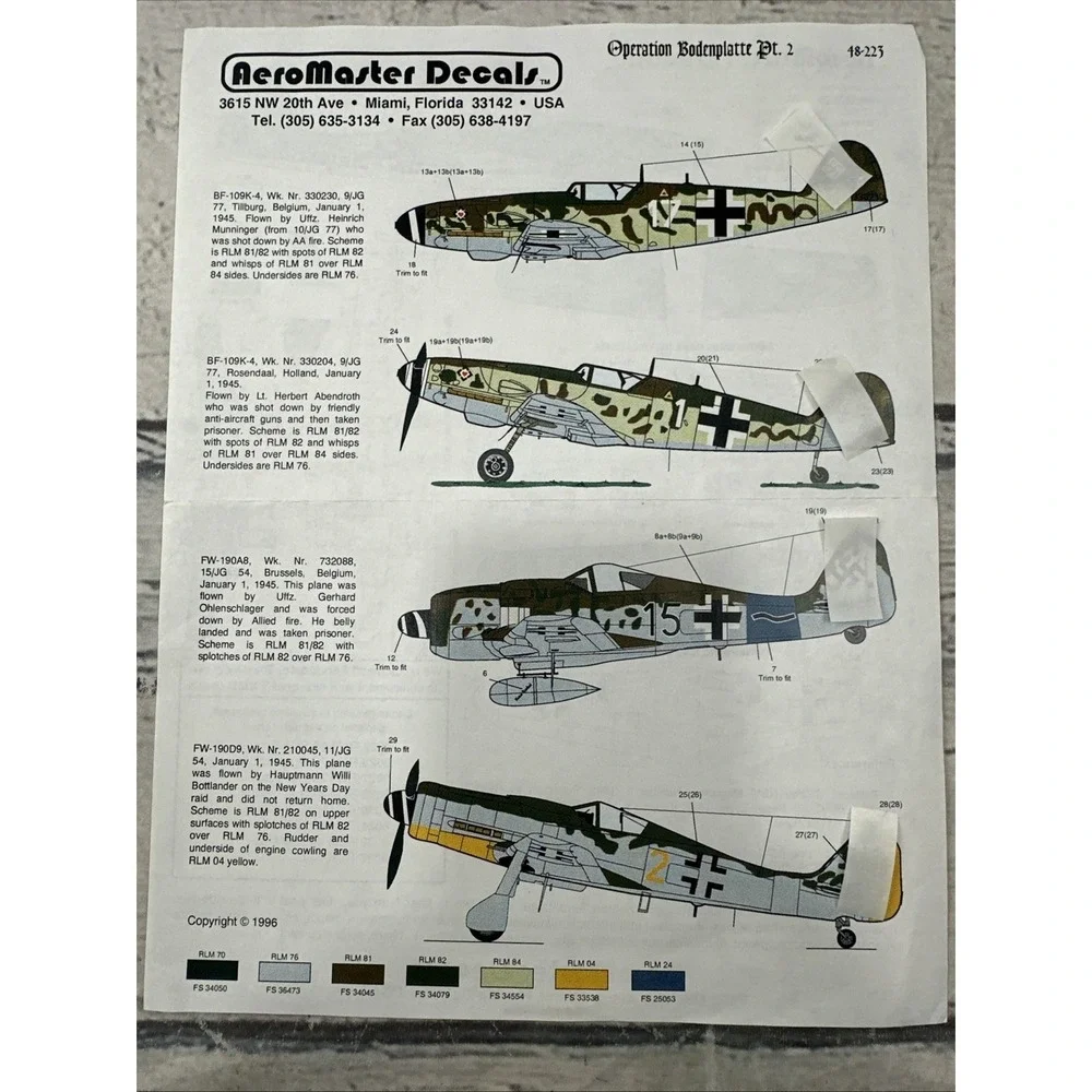 1/48 Aeromaster 48-223 Decal Operation Bodenplatte New